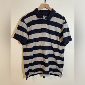 Basic Editions Rugby Polo Short Sleeve Shirt Blue & Gray Stripes Vintage Size XL